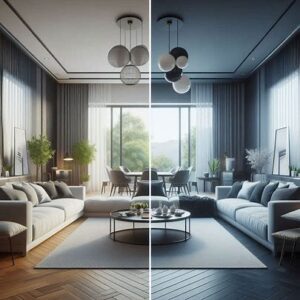 Example of virtual decor transforming a living room